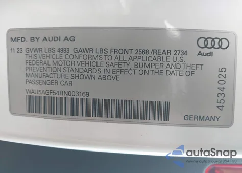 2024 Audi A5 Cabriolet Prestige 45 Tfsi S Line Quattro S Tronic from USA, damaged, VIN WAU5AGF54RN003169